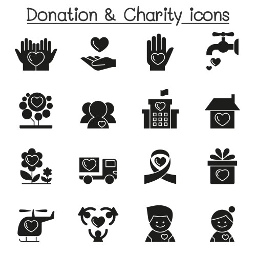 Donation and charity icon set in glyph style Vector Image