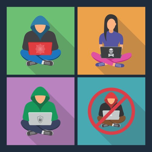Hacker iconshacker with laptop hacking vector image