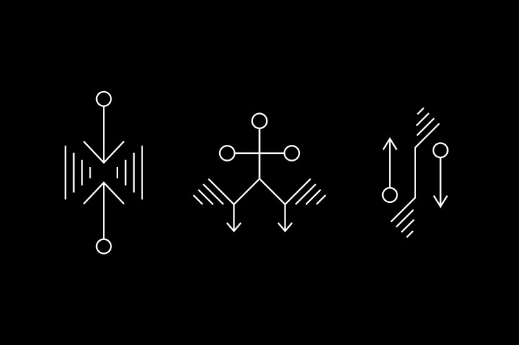 Alien geometry white symbol set ufo signs design Vector Image