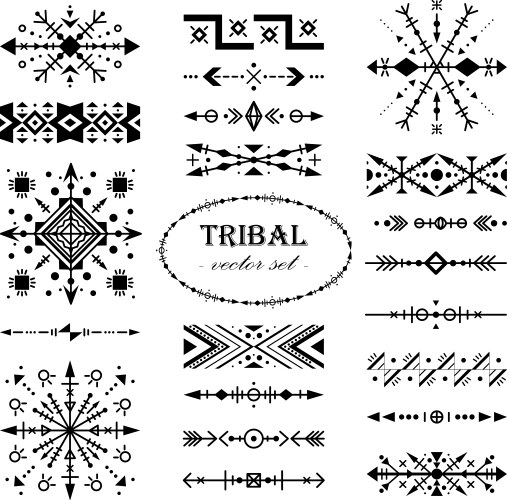 Black-and-white set of elements in tribal style Vector Image