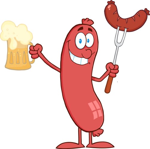 Cartoon character standing sausage holding beer vector image