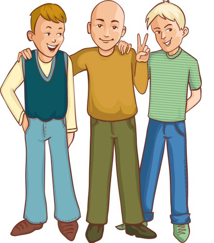 Three cartoon friends supporting each other vector image