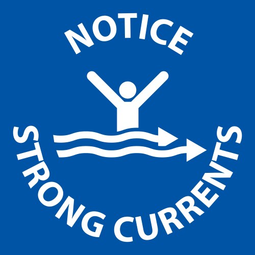Water safety sign attention - strong currents Vector Image