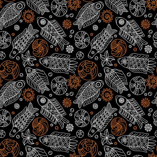 Fishes and shells seamless pattern Vector Image