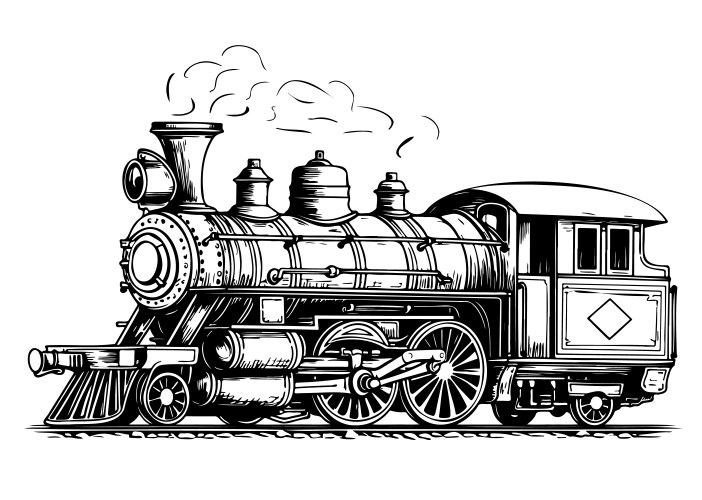 steam locomotive vintage side view hand drawn vector image