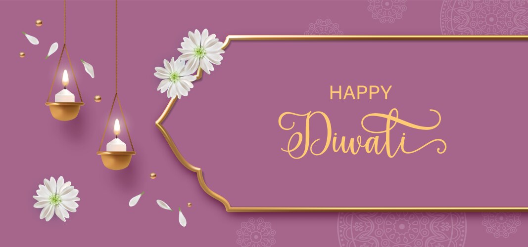 Diwali festival background with hanging diya lamp Vector Image