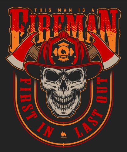 Vintage fireman colorful print Vector Image