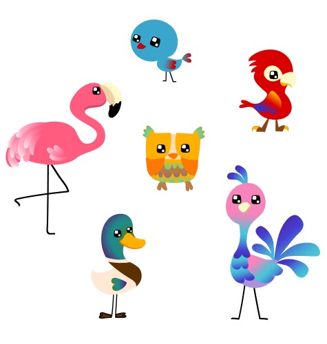 Cute bird cartoon set Royalty Free Vector Image
