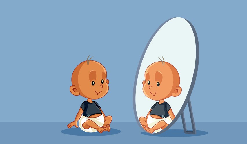 Baby looking in the mirror cartoon vector image