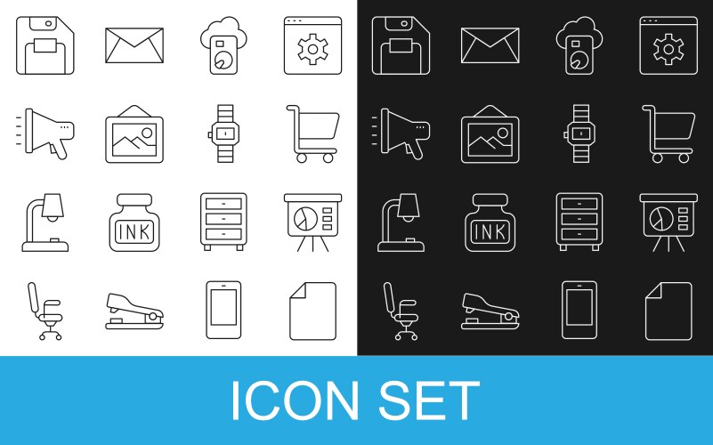 Set line file document board with graph shopping vector image