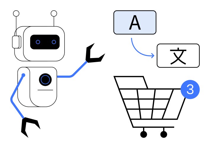 Robot translating languages with cart and number 3 vektorbild