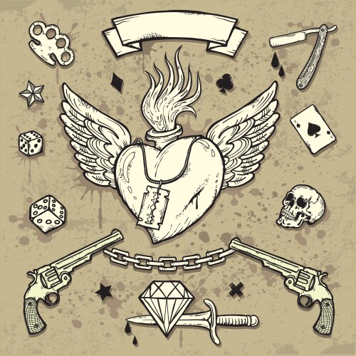 Old School Tattoo Elements Set Vector Image