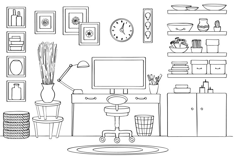 Sketch of home office room interior vector image