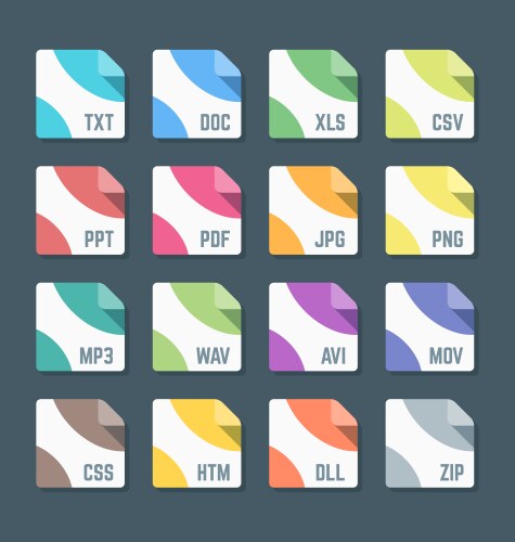 Various color flat style minimal file formats vector image