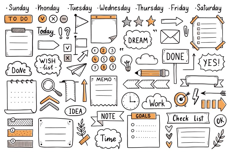 Bullet journal hand drawn elements Royalty Free Vector Image