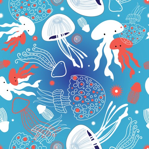 Sea pattern of seals and jellyfish Royalty Free Vector Image