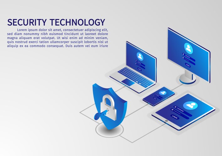 Isometric network security information transfer Vector Image
