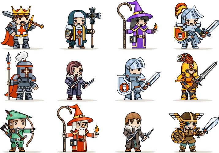 lineart fantasy set rpg game heroes character vector image