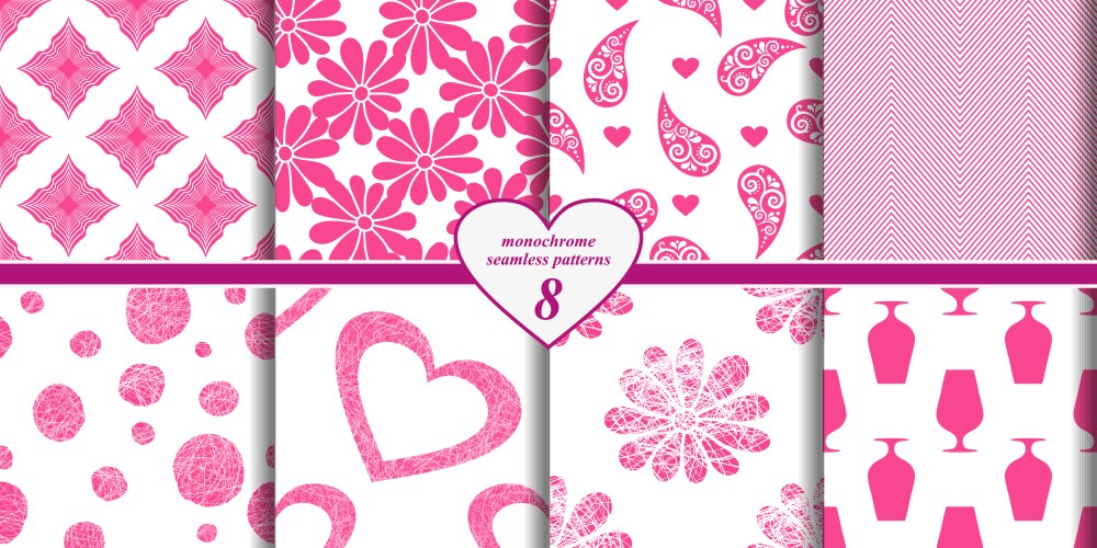 Set seamless pink monochrome valentines patterns Vector Image