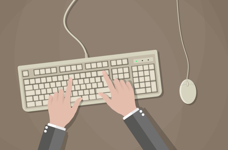 User hands on keyboard and mouse of computer vector image