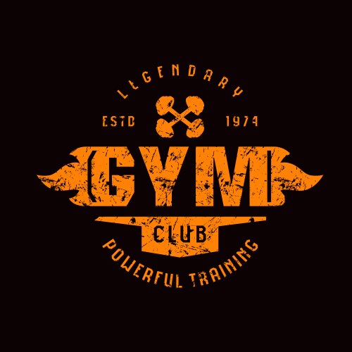 Vintage Gym Club Logo - Orange Print Vector Image