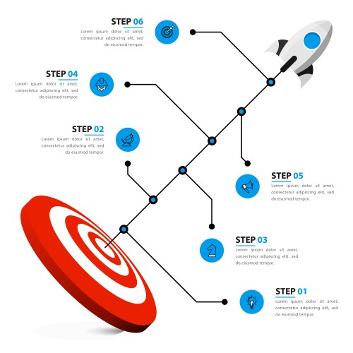Infographic template space rocket with dartboard vector image
