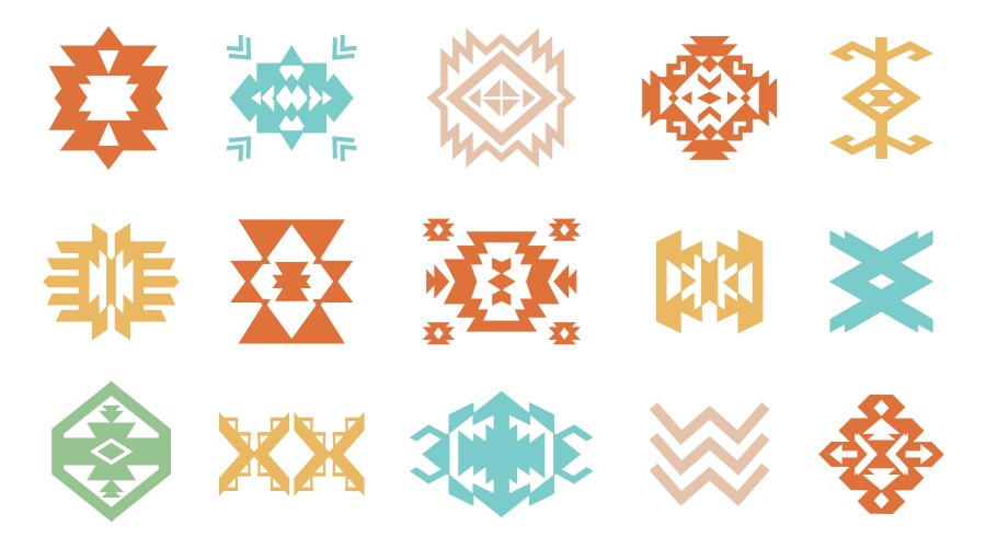 Aztec navajo shapes set southwestern art symbols vector image