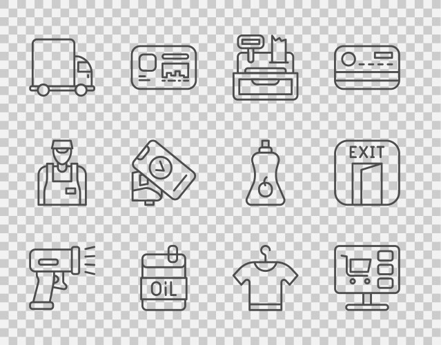 Set line scanner scanning bar code shopping cart vector image