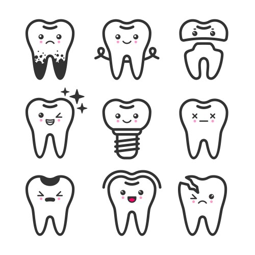 Cute teeth colorful set with different Royalty Free Vector