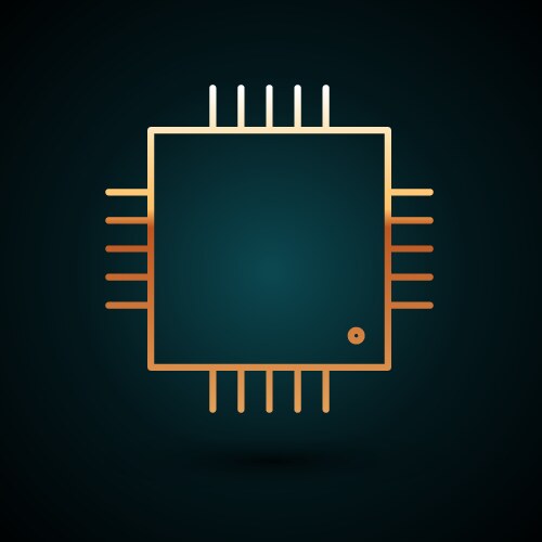 Gold line computer processor with microcircuits vector image