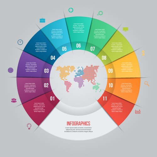 Circle chart infographic template with 11 options Vector Image