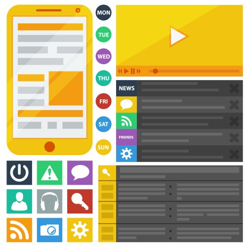 Flat design elements web buttons and icons vector image