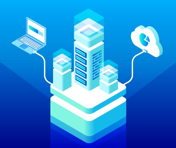 isometric cloud computing and data storage vector image