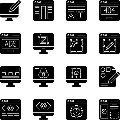 Pack of web coding solid icons vector image