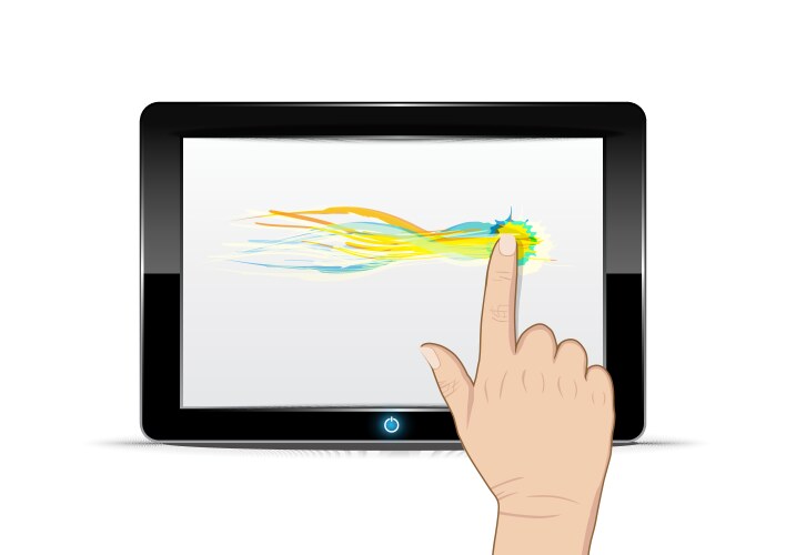 Tablet computer with hand drag on screen vector image