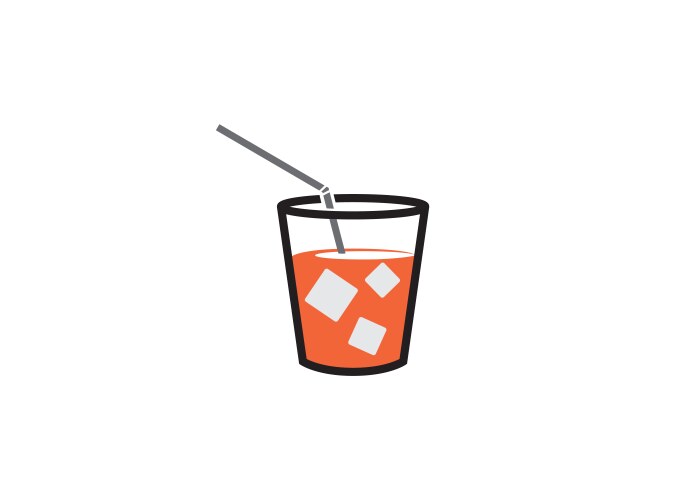 Cocktail juice with ice cubes and straw logo Vector Image