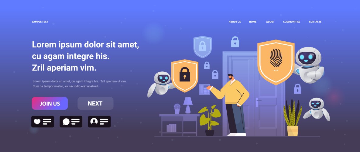 Man and robots touching fingerprint scanner vector image