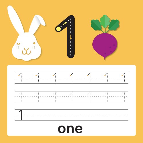 number one card for kids learn to count and write vector