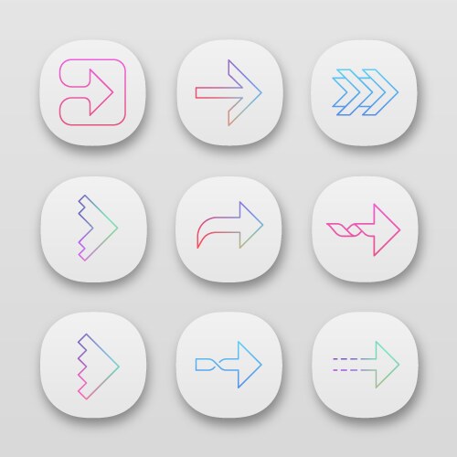 Right arrows app icons set forward curved next vector image