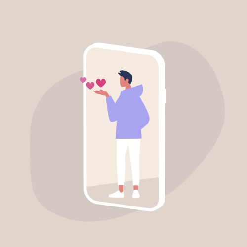Young Man Blowing Kisses on Smartphone Vector Image