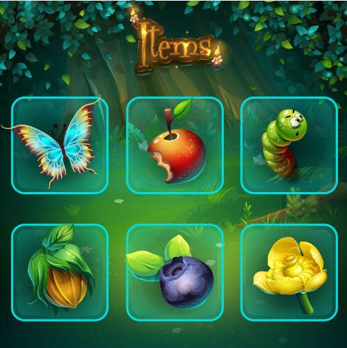 Shadowy forest gui set items buttons and icon vector image