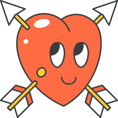 Cute red heart character with crossed arrows pop vector image