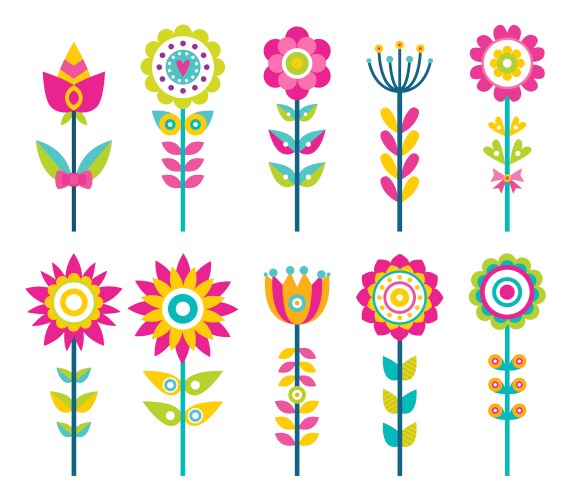 Colorful Ornamental Floral Set Vector Image