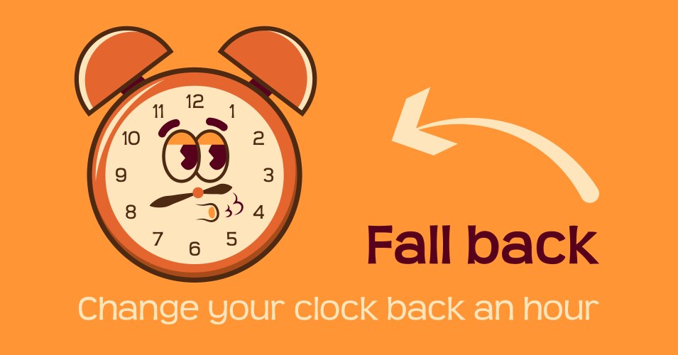 groovy style clock character fall back daylight vector