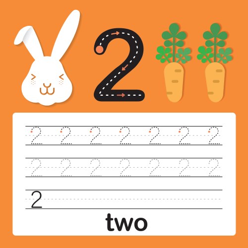 Number two card for kids learn to count and write vector image