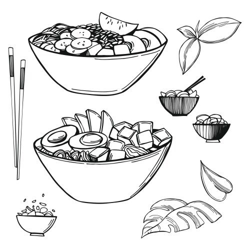 Poke bowls vector image