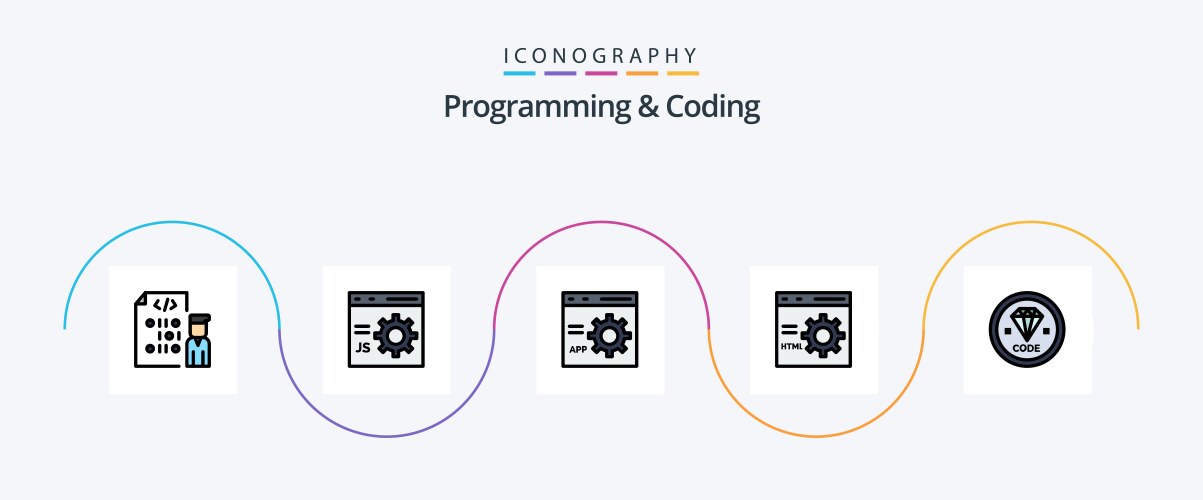 Programming and coding line filled flat 5 icon vektorbild