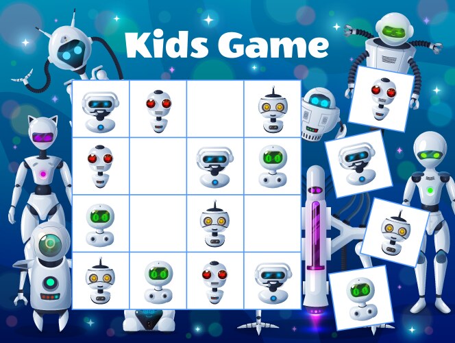 Cartoon robots and androids sudoku logic puzzle vector image