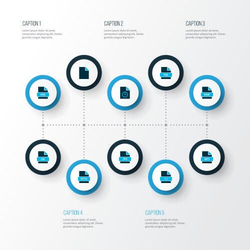 Document icons colored set with file code vector image