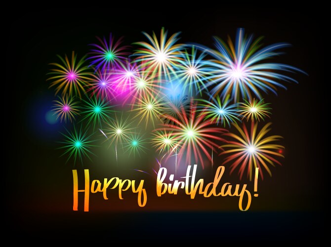 Happy birthday fireworks greeting card vector image